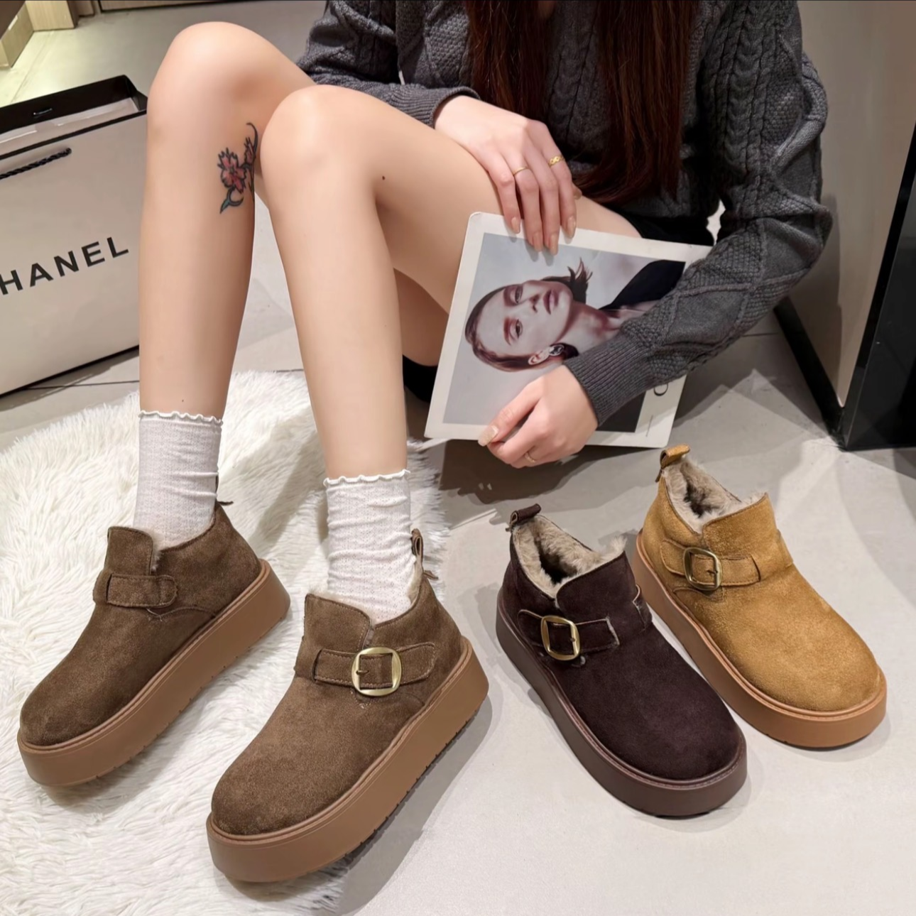 【陈秀秀女鞋】增高厚底勃肯鞋女冬季新款加绒加厚保暖雪地靴