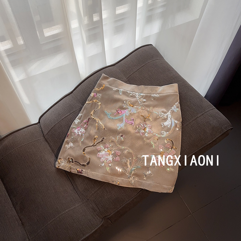 3店 【水粉灰】重磅刺绣钉珠半裙