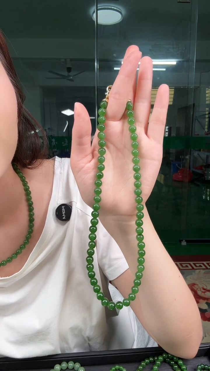 和田玉（碧玉）未镶嵌项链碧玉8mm正阳绿项链