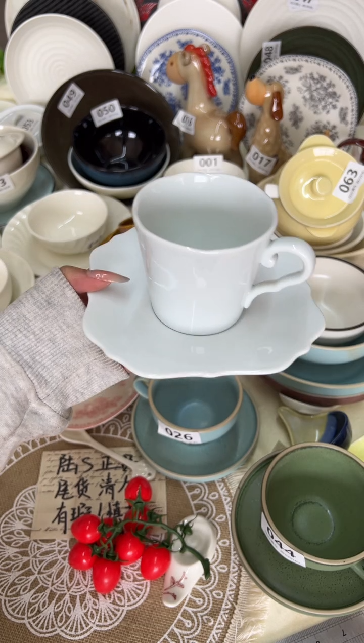 新骨瓷060瑕疵 冷白 洋蓟 咖啡杯碟套装