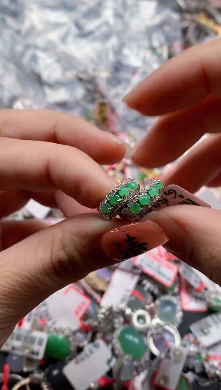 银S925镶嵌戒指翡翠天然A货缅甸翡翠