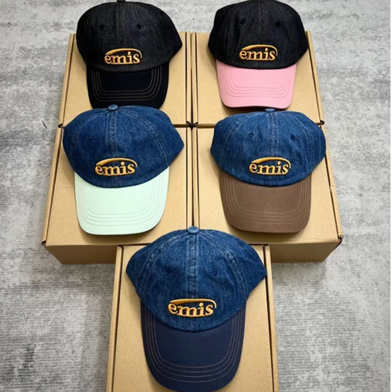 emis时尚休闲百搭牛仔拼色棒球帽户外百搭遮阳男女牛仔鸭舌帽网红