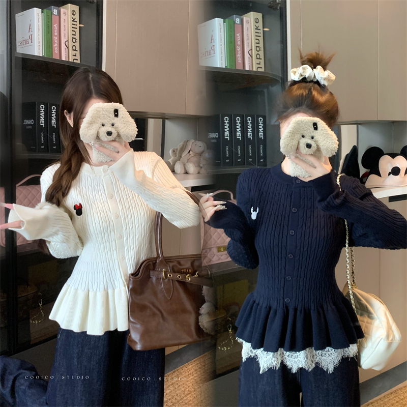 大码秋冬胖mm甜美芭蕾风针织麻花开衫女长袖毛衣收腰裙摆外套上衣