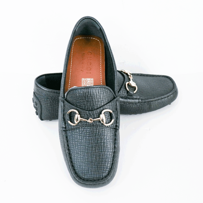 未使用 GUCCI/古驰 休闲舒适百搭马衔扣荔枝纹黑色豆豆鞋39码