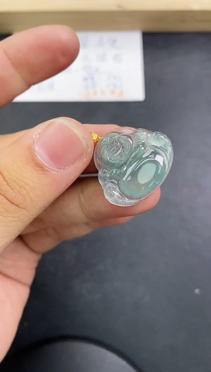 【闪购商品】翡翠颈饰18K金镶嵌天然翡翠A货赠皮绳