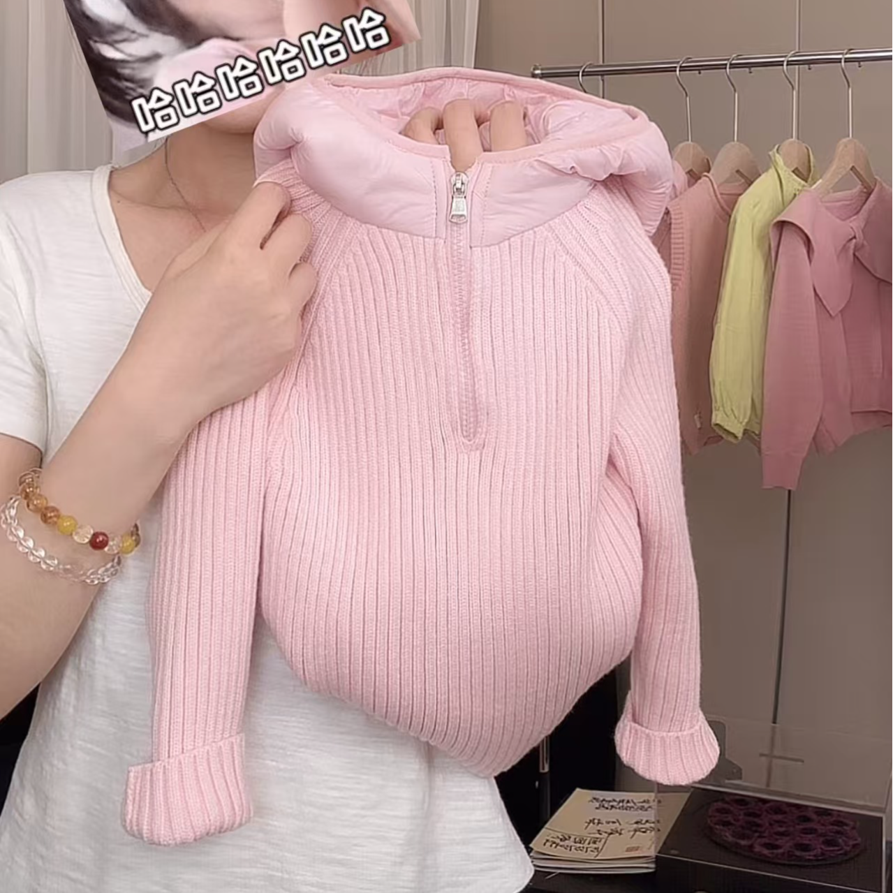 【现货】花小花女童毛衣秋冬款2025新款儿童休闲连帽针织衫甜美