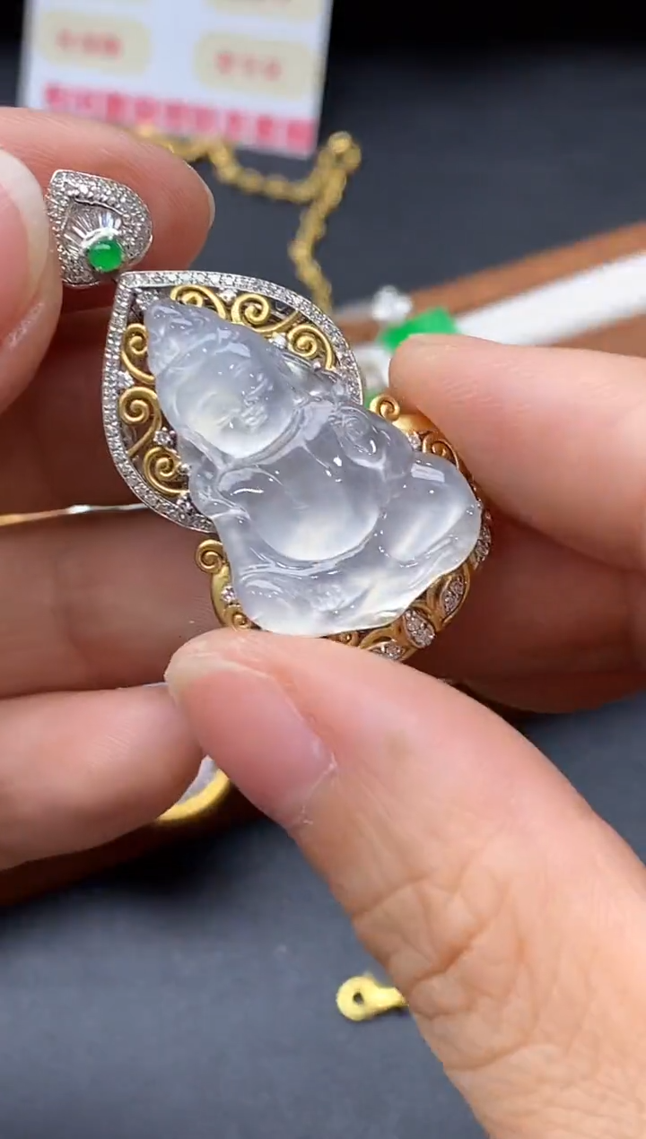 颈饰18K金镶嵌翡翠824-中国好珍宝