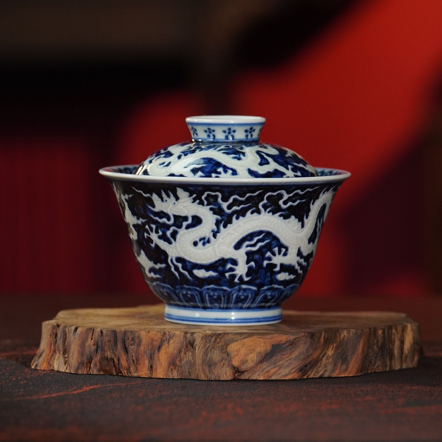 舜瓷天工一品 半刀泥龙纹盖碗纯手工陶瓷