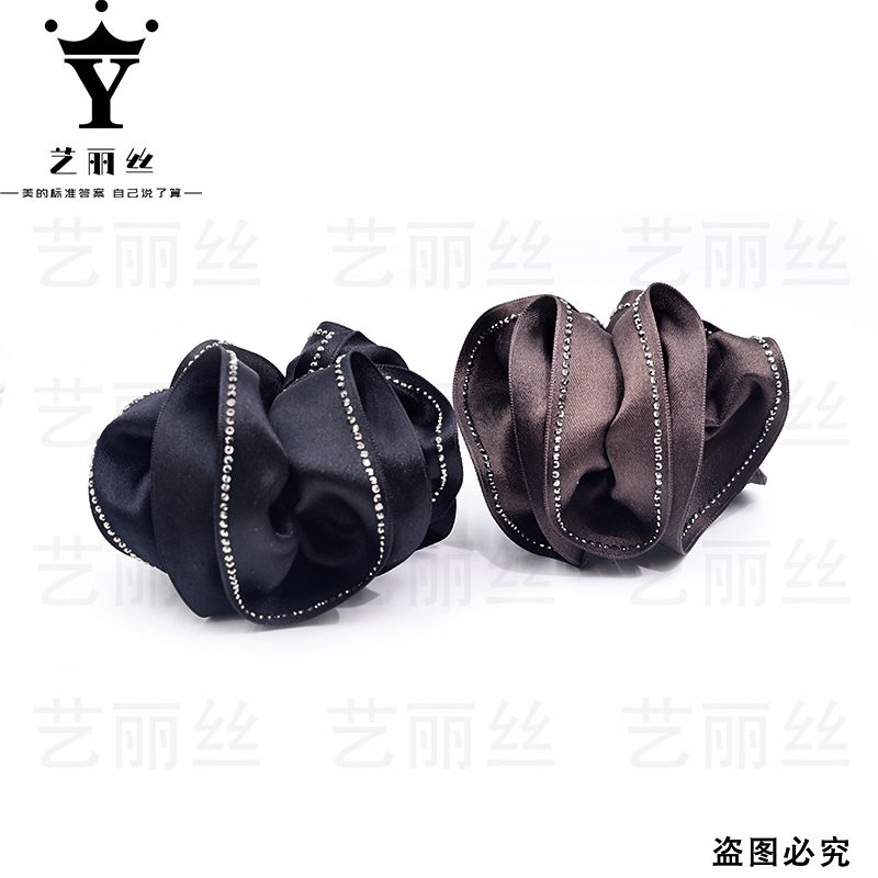 艺丽丝【浪花】气质时尚百搭黑色复古优雅简约缎面8cm丸子夹YL1393