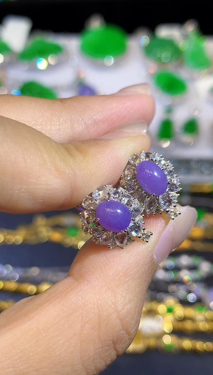 翡翠18K金镶嵌耳饰YS3767多样性发其一