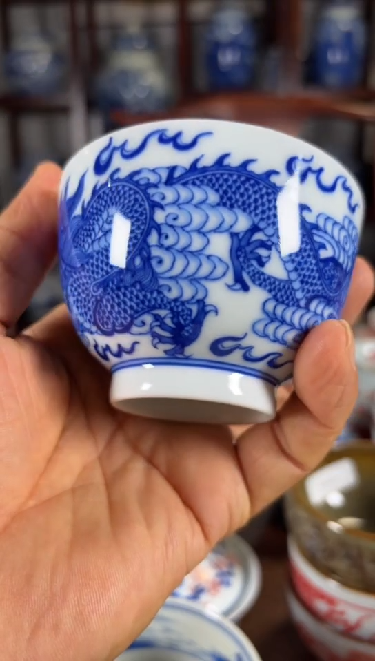 柴窑青花龙纹杯杯