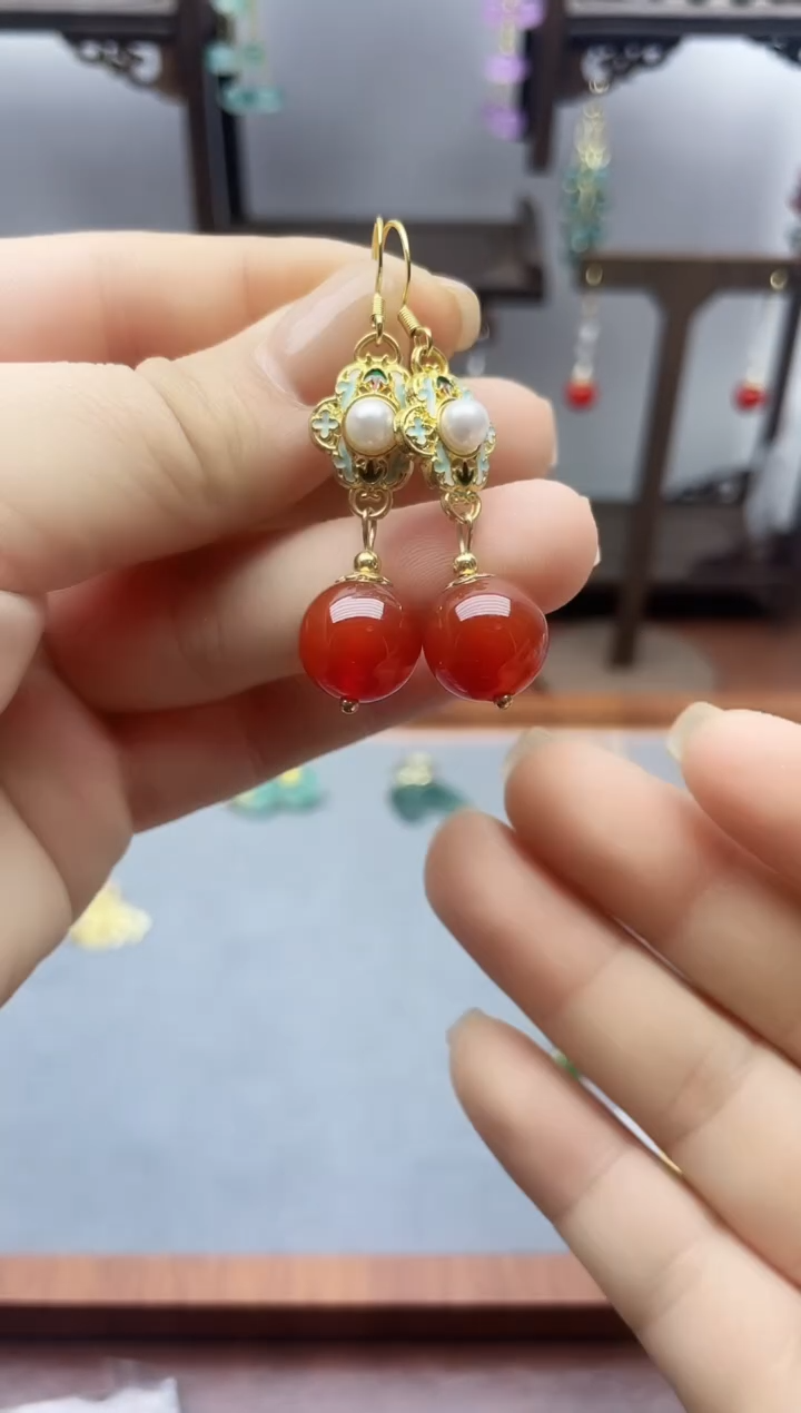 银S925镶嵌南红玛瑙耳饰143000