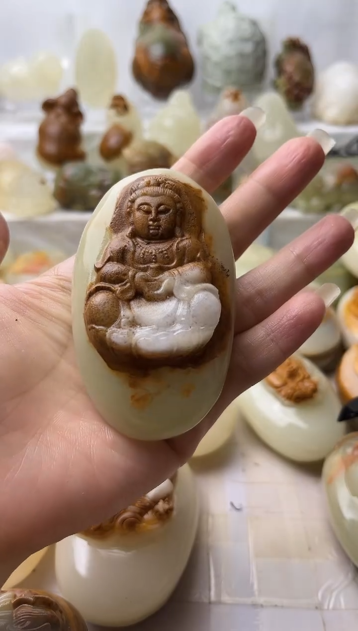 石材方解石手把摆件不退换观音