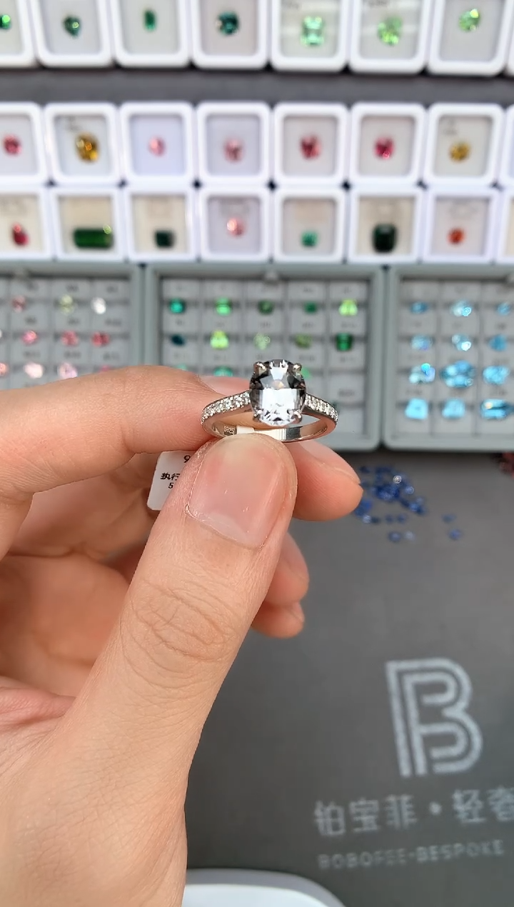 【闪购商品】定制碧玺戒指银S925镶嵌戒指  