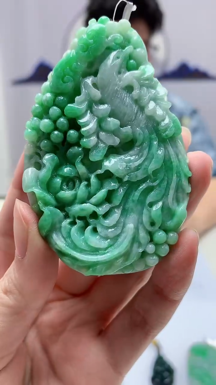 【闪购商品】定制翡翠未镶嵌4688zm-毛货挂件凤凰148