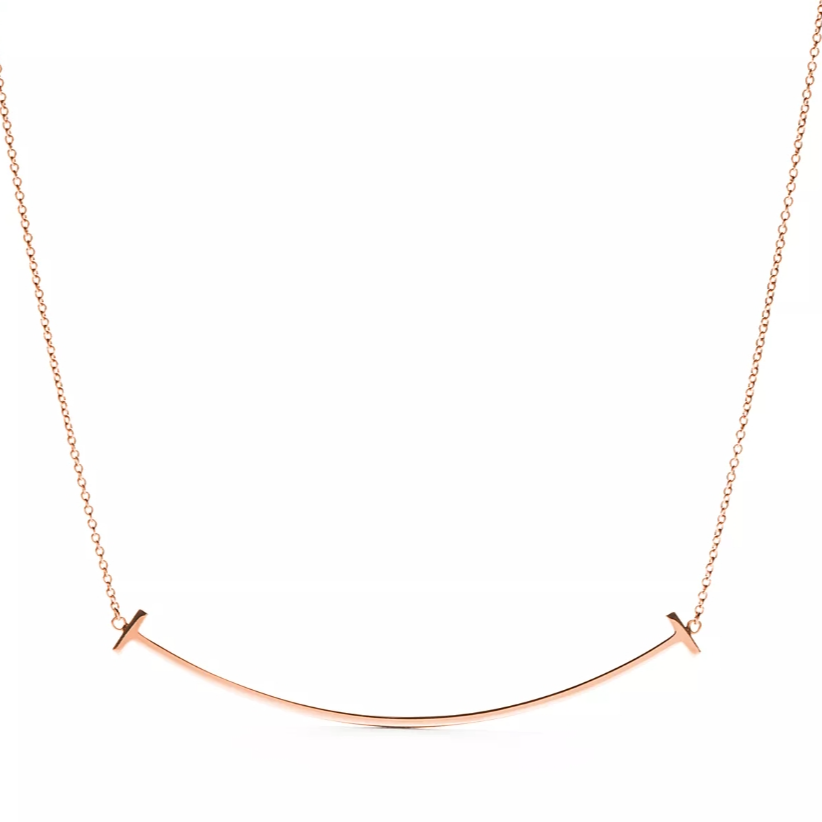 未使用 Tiffany & Co./蒂芙尼 大号笑脸玫瑰金T系列smile微笑项链