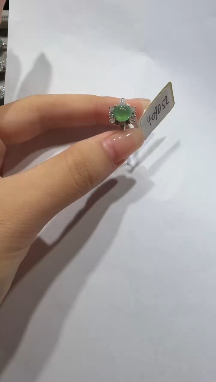 银S925镶嵌戒指翡翠缅甸A货翡翠戒指