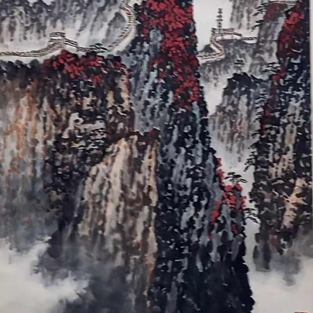 办公室真人手绘国画