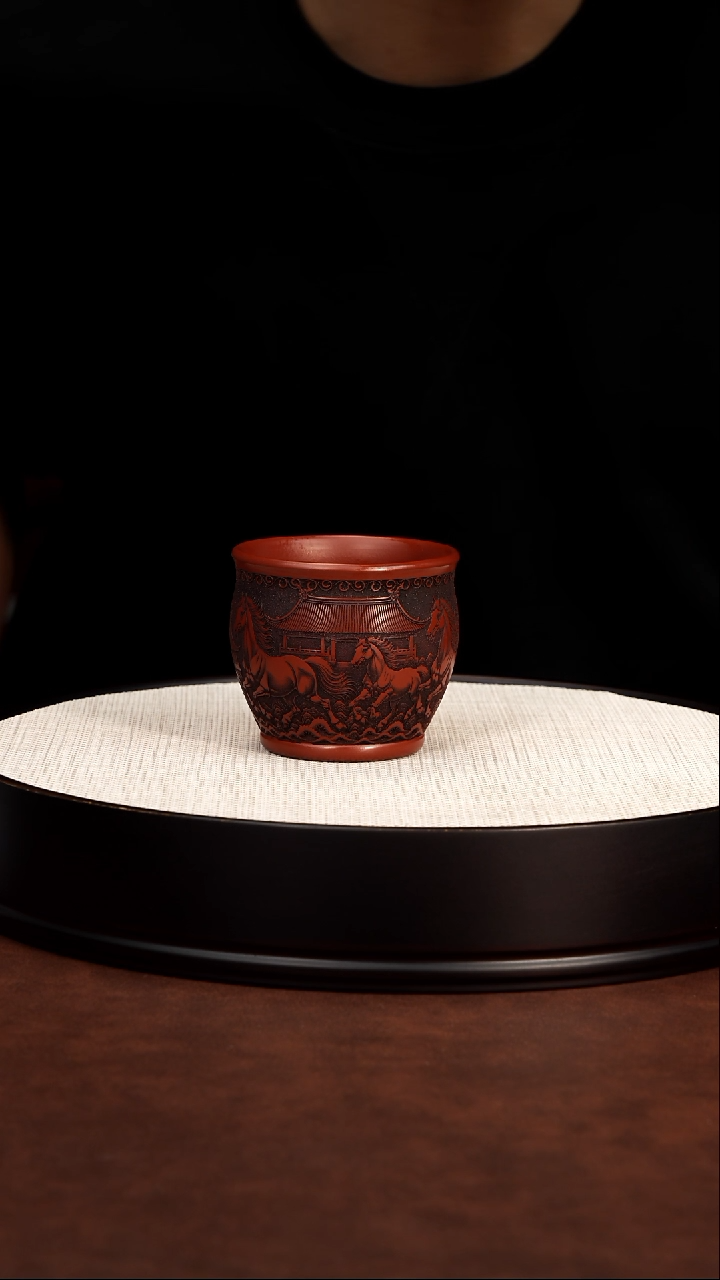 茶壶紫砂 朱泥主人杯马到成功 高传林