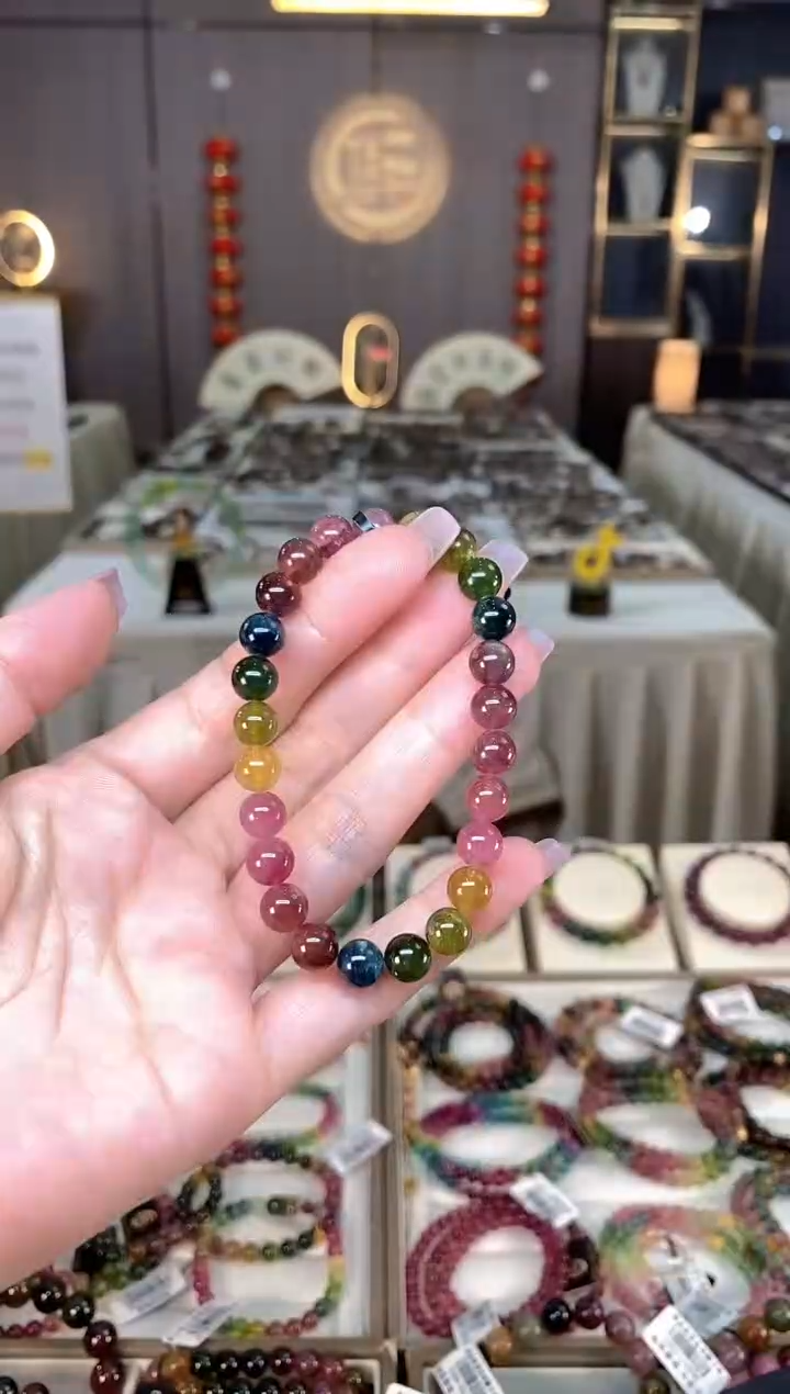未镶嵌老矿碧玺色标彩虹单圈手串7mm+碧玺hon多样性发货一条