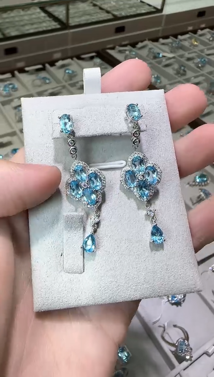 【闪购商品】托帕石耳饰银S925镶嵌设计款