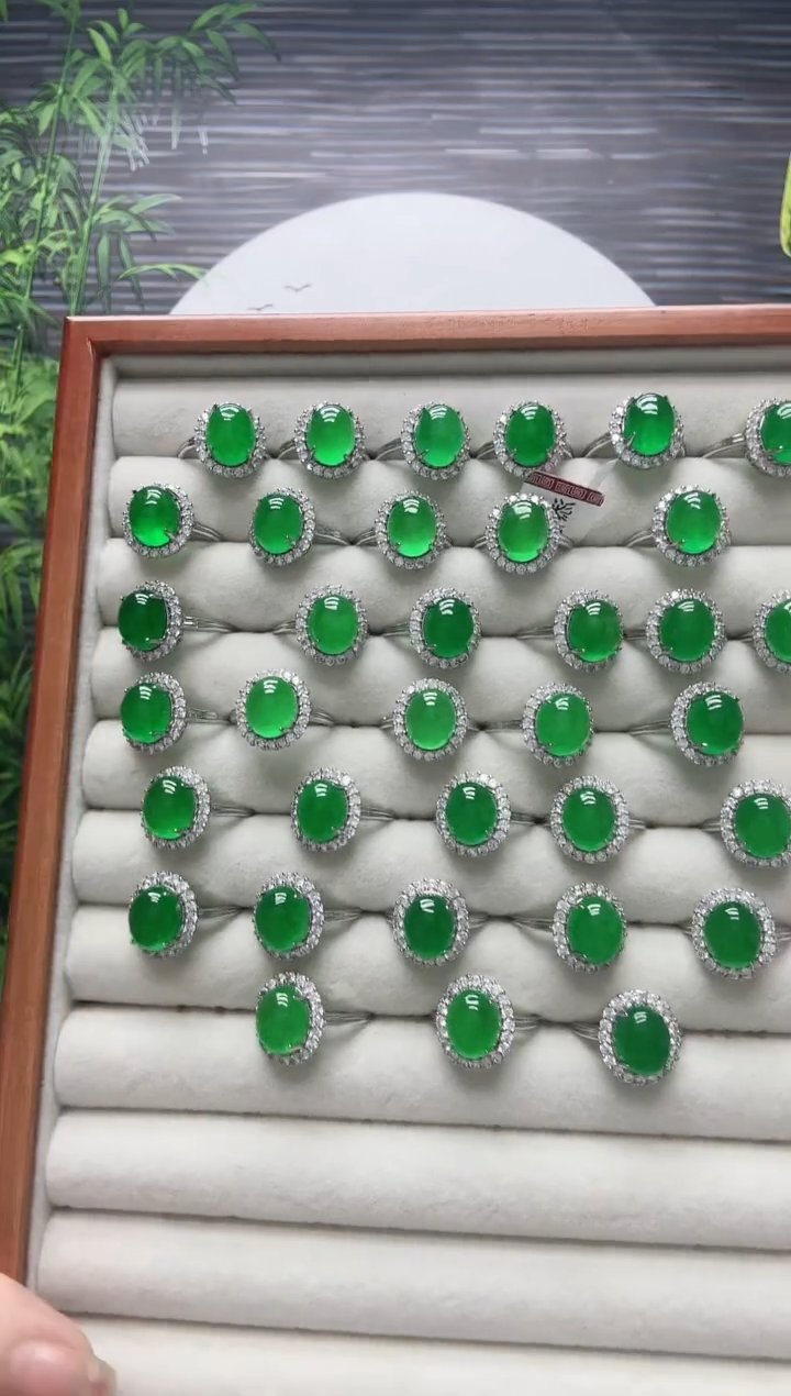 高货满绿太阳花戒指