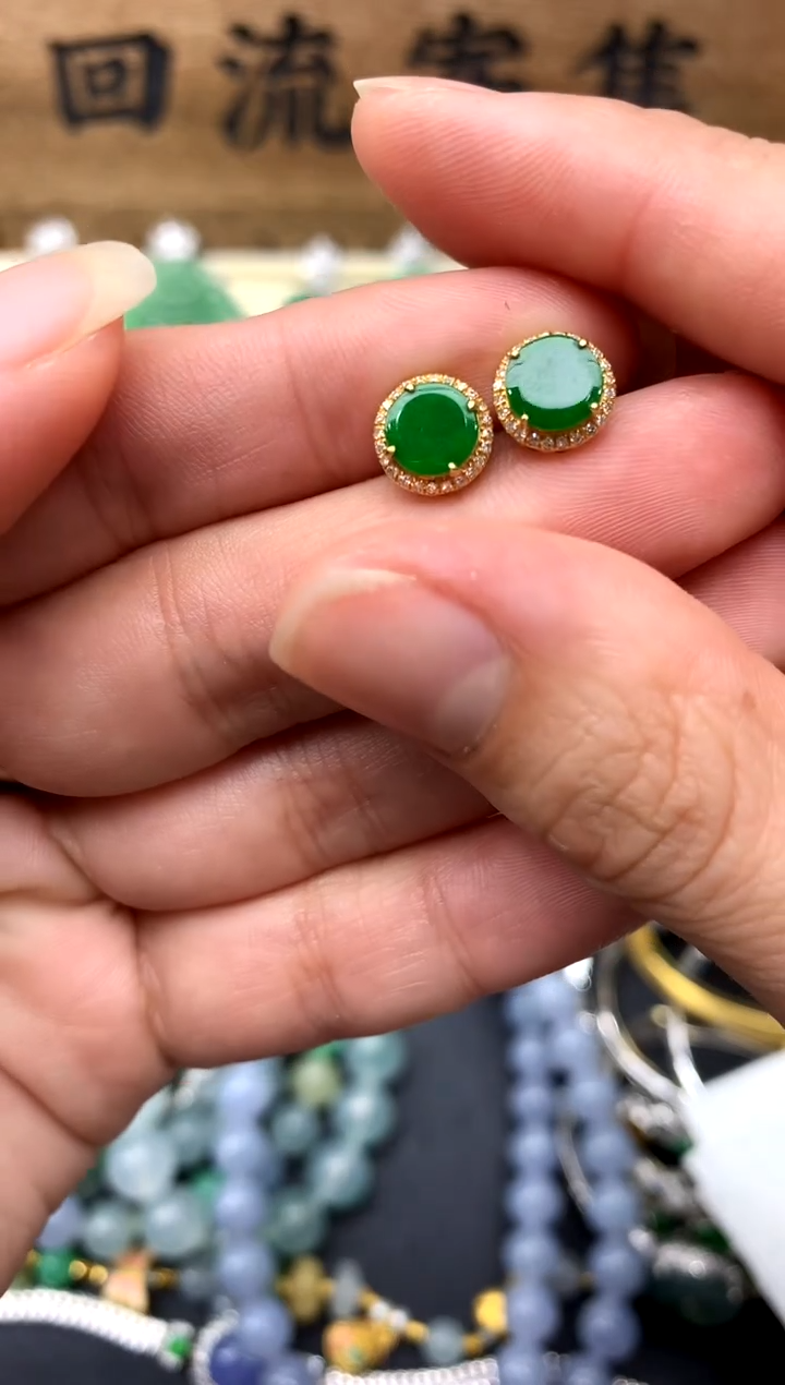 【闪购商品】翡翠耳饰18K金镶嵌266-中国好珍宝