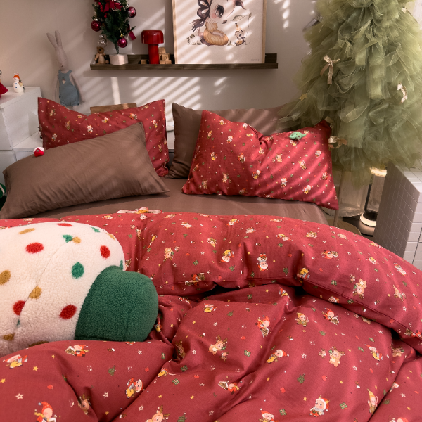 猫咪日记INS圣诞氛围感全棉纯棉有氧双层纱四件套亲肤三件套床品