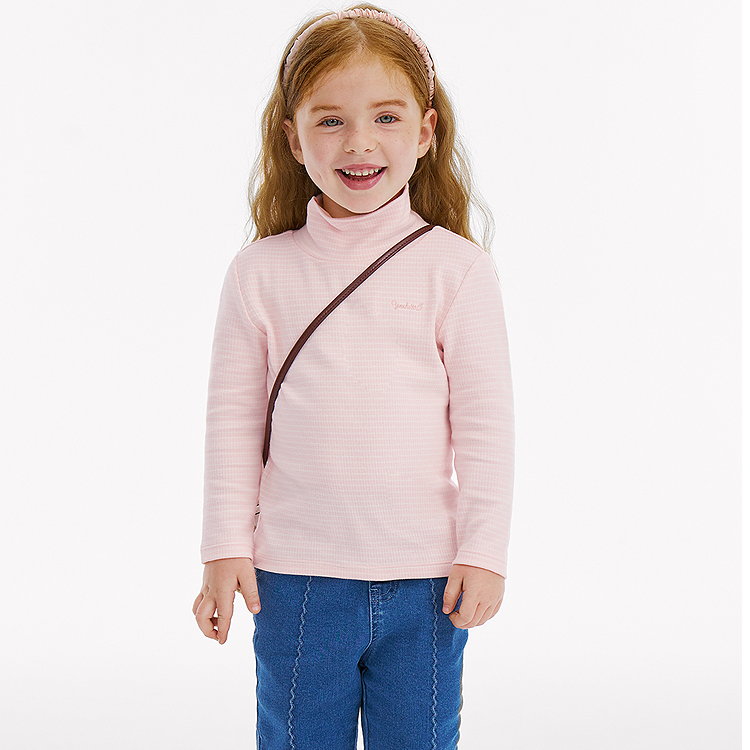 英氏【小翻领新款打底衫】儿童T恤长袖户外上衣纯色百搭休闲套头衫