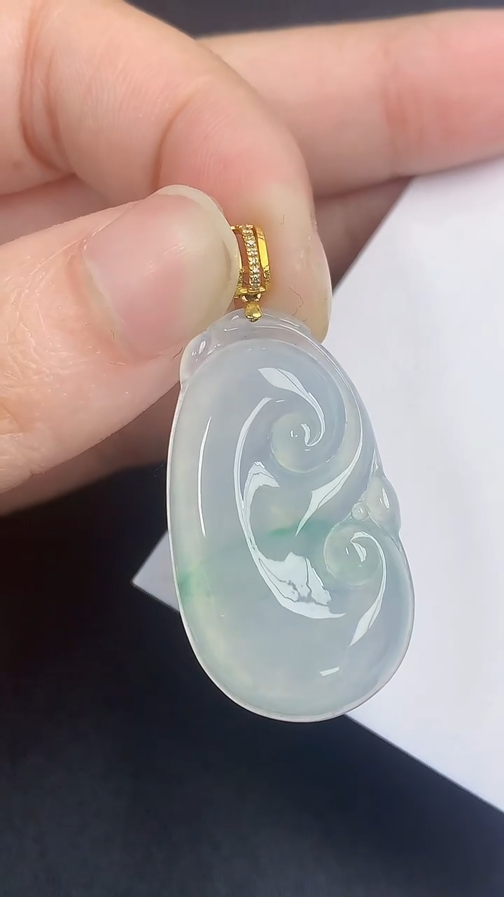 颈饰18K金镶嵌翡翠天然缅甸A货百元以上9元证书费自理