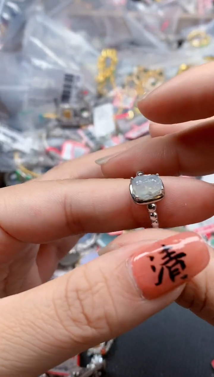 银S925镶嵌戒指翡翠天然A货缅甸翡翠