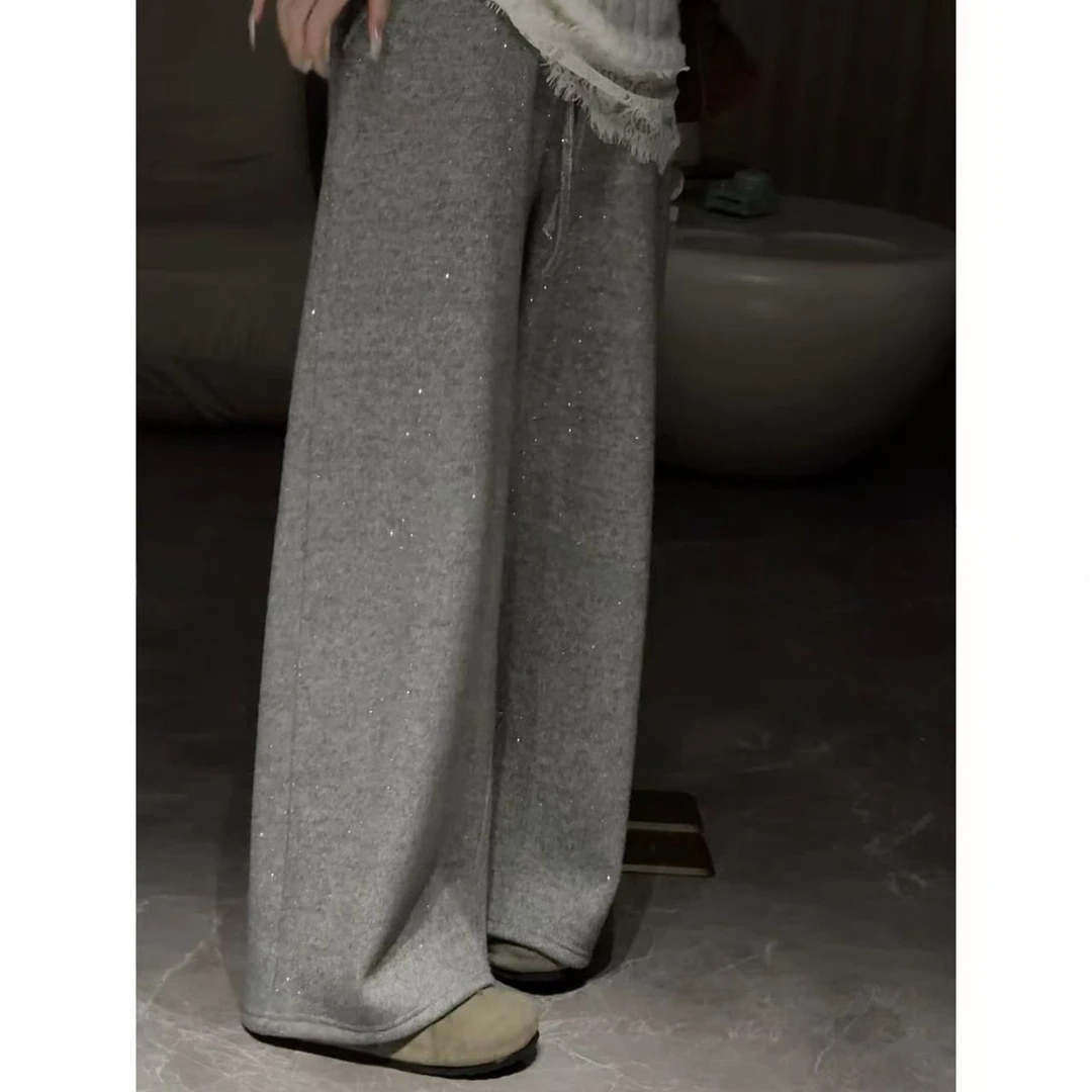 【闪闪裤 加绒加厚】真银狐绒！显瘦宽松灰色冬季阔腿裤