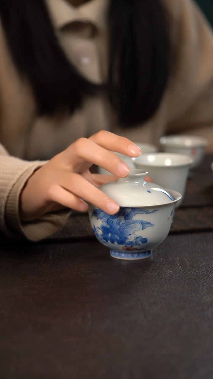 【闪购商品】杯聚澜堂五子闹春盖碗