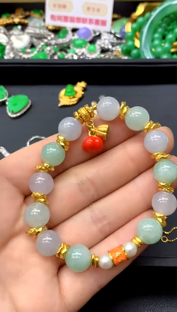 足金镶嵌手链翡翠243-中国好珍宝