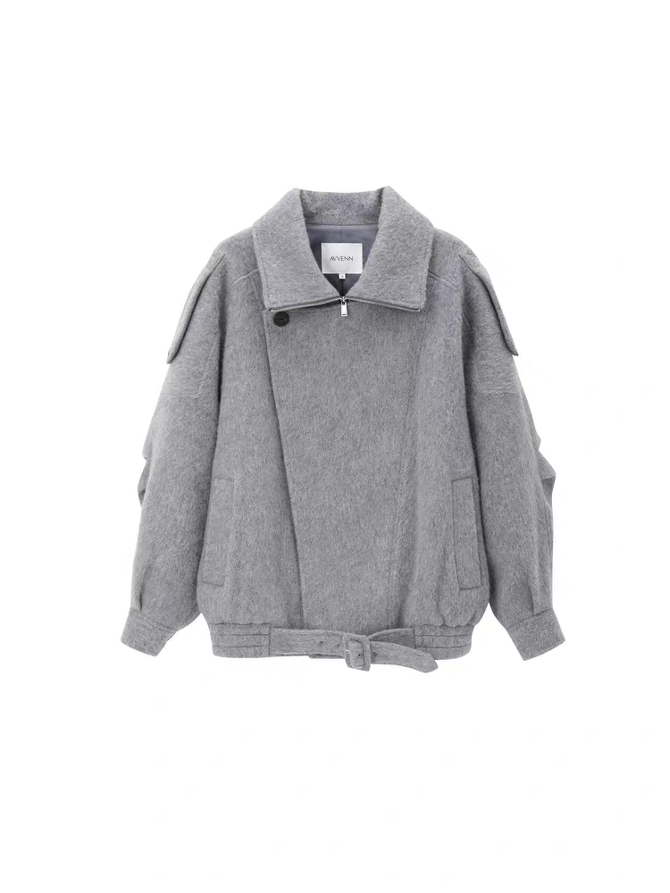 AVVENN设计师品牌 立领翻领肩袢挺阔大廓形大衣