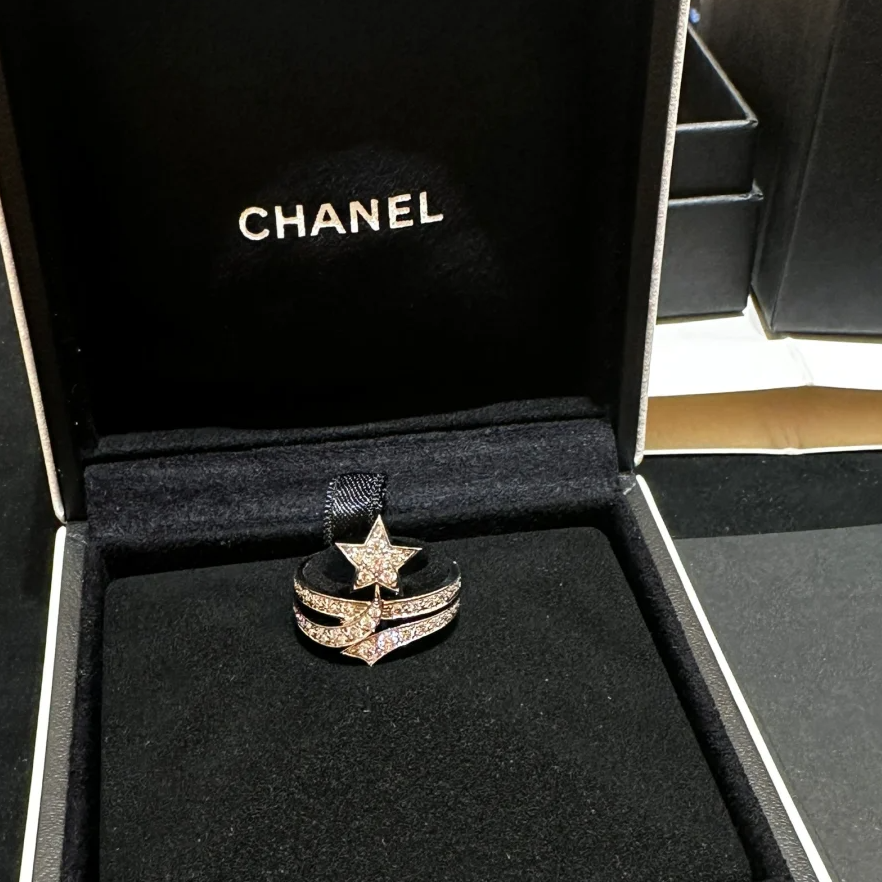 99新 Chanel/香奈儿 小花柳 白金 Comete系列 流星满钻 戒指 53