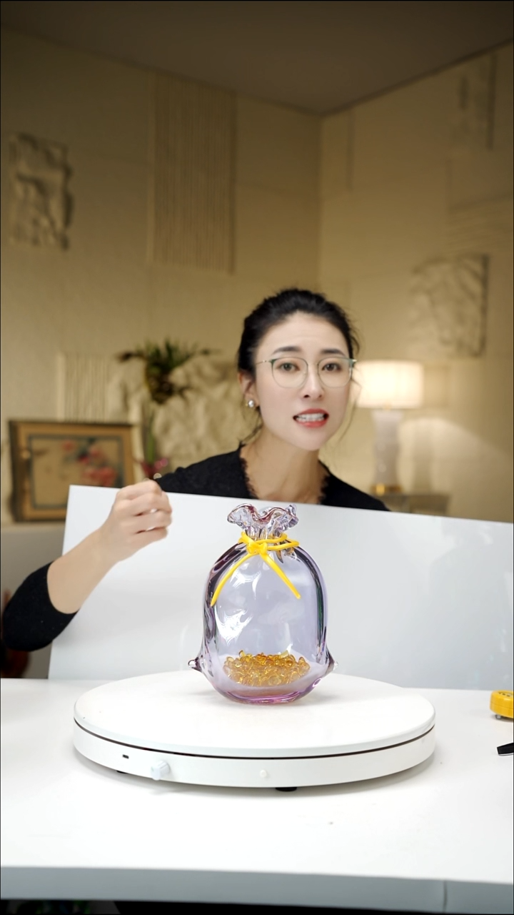 手工艺品琉璃金紫色钱袋子摆件