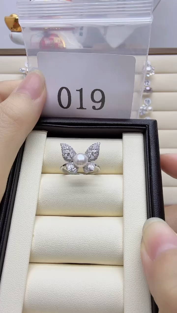 银S925镶嵌戒指淡水珍珠春****米019