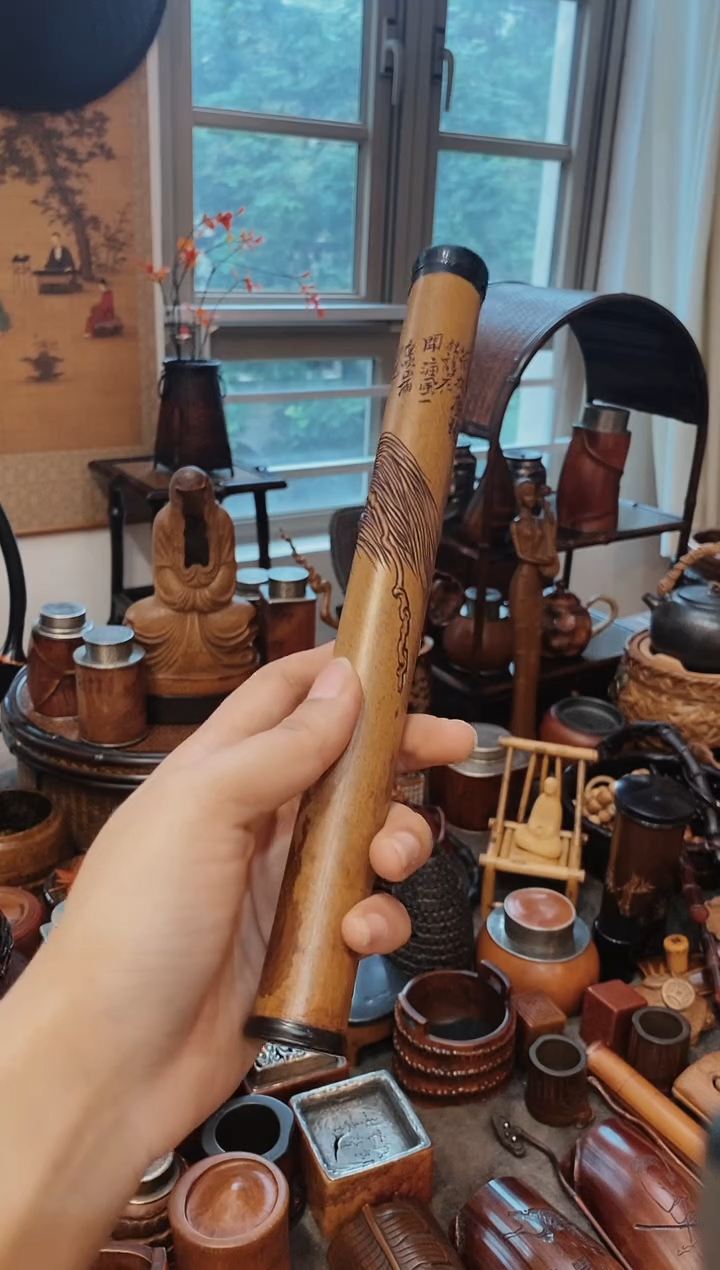 叩*生湘妃竹精品雕刻香筒