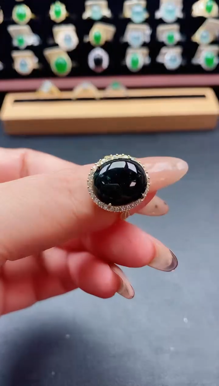 银S925镶嵌戒指翡翠1