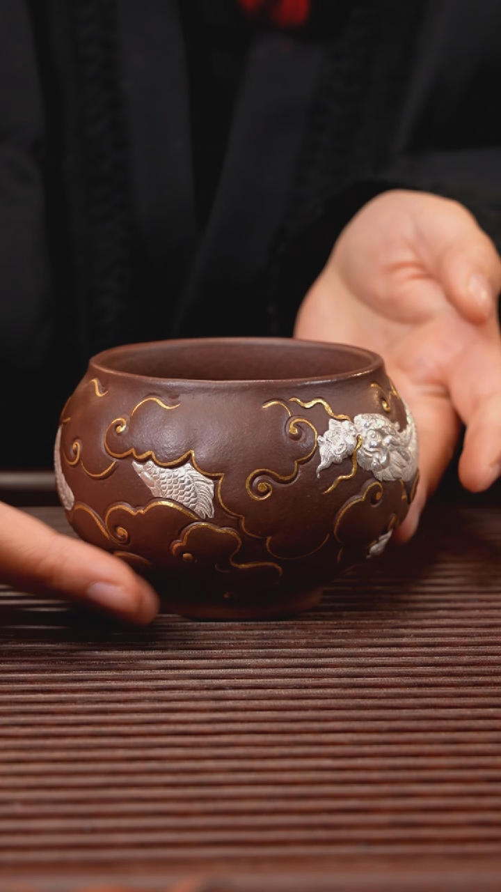 【闪购商品】紫砂茶宠描金银 云龙杯