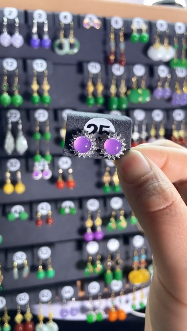 【闪购商品】翡翠耳饰银S925镶嵌25...