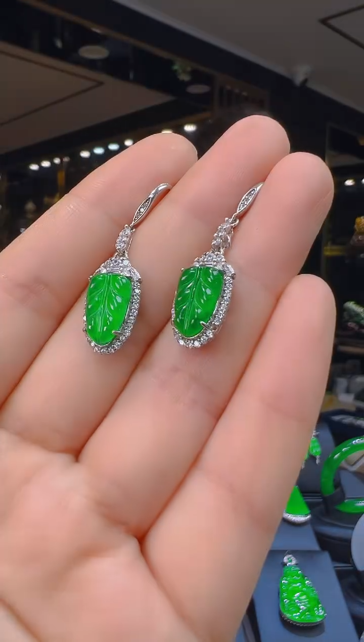翡翠银S925镶嵌耳饰041（多样性发其一）