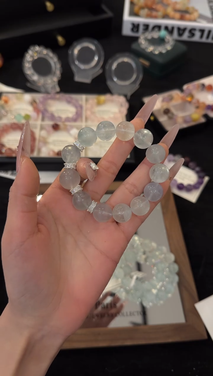 合金手链水晶拉丝绿萤石x3580