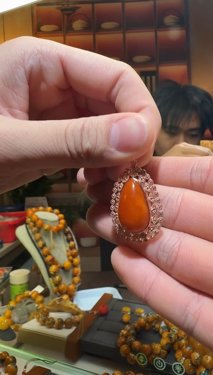 蜜蜡颈饰银S925镶嵌0843天然蜜蜡珠宝奇石