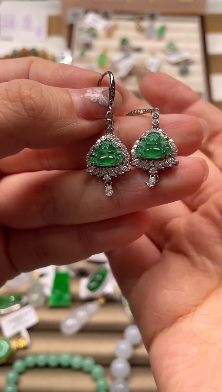 翡翠银S925镶嵌耳饰yc471