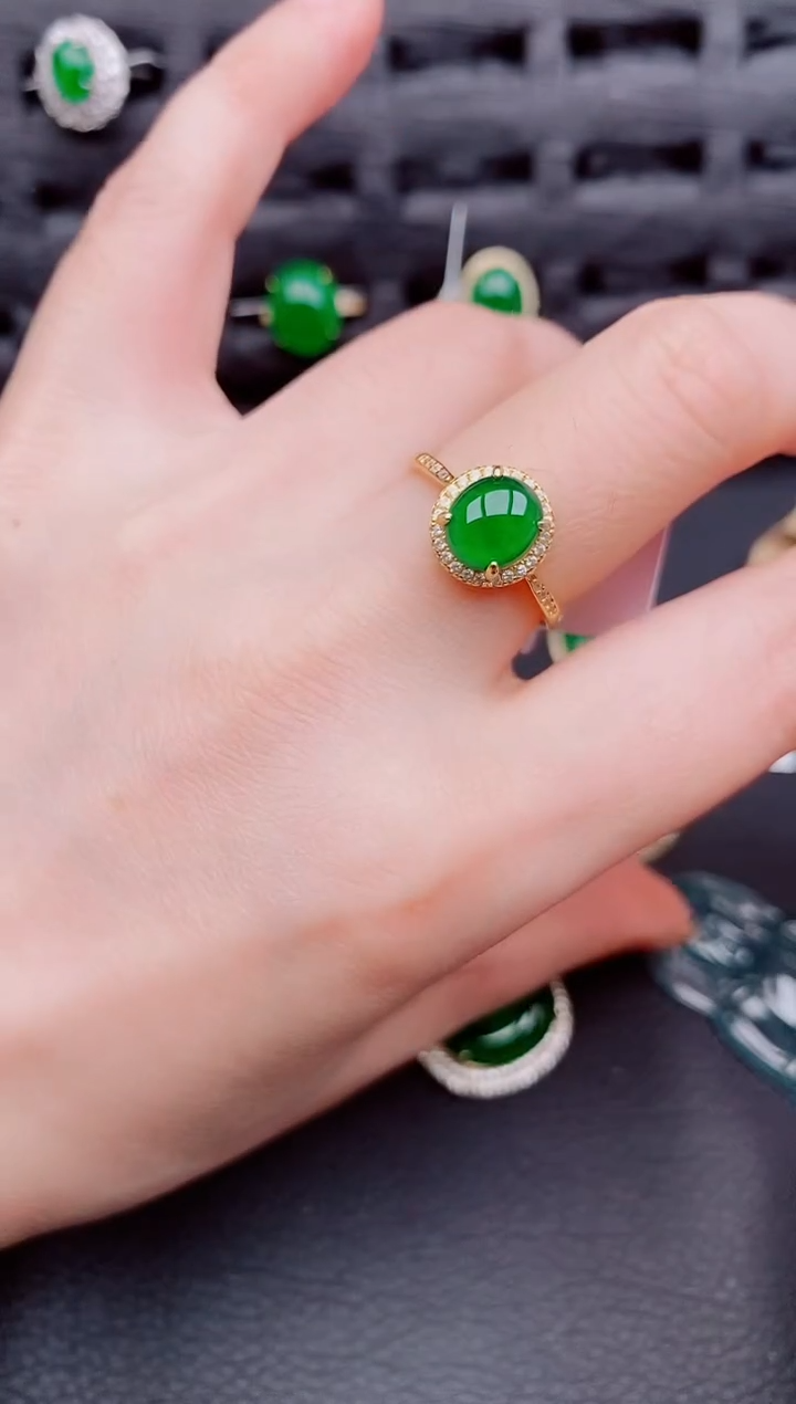 【闪购商品】翡翠戒指银S925镶嵌天然a货翡翠708