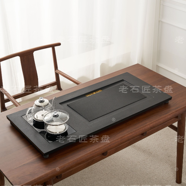 高档轻奢乌金石全自动一体功夫茶具套装家用干泡大号石茶盘全套装