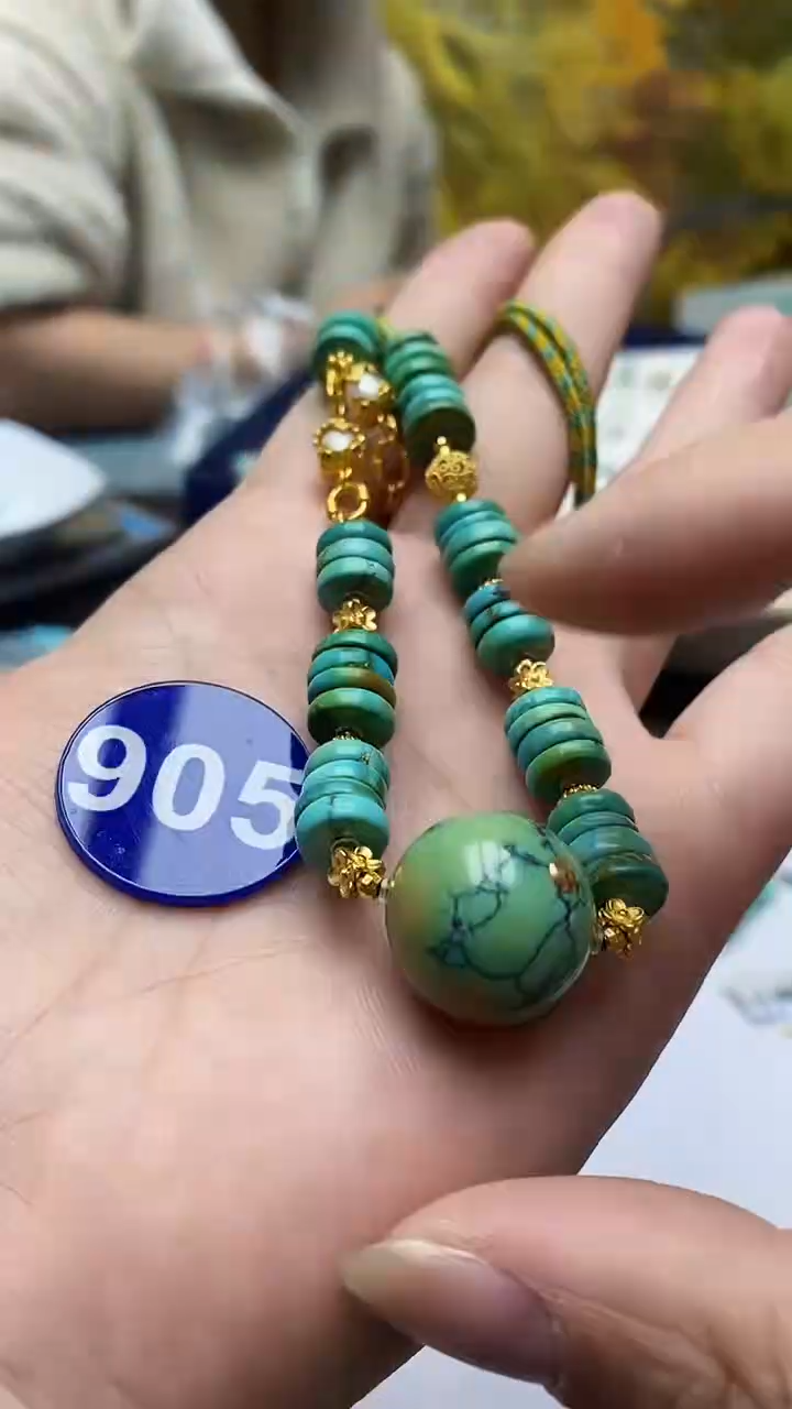 绿松石银S925镶嵌项链905