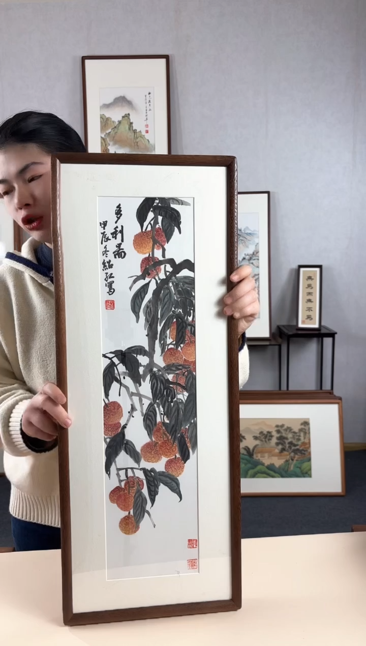 【闪购商品】国画手绘*多利图*28*72cm实木框